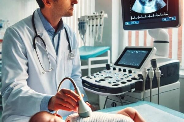 Signs of Heart Problems in Babies: 7 Red Flags You Can’t Ignore Pediatric cardiologist using an echocardiogram machine to check for heart problems in babies.