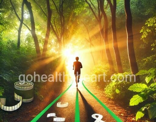 Weight Loss and Heart Health: A Lifesaving Connection A person jogging in the morning on a leafy trail, symbolizing weight loss and improved heart health.