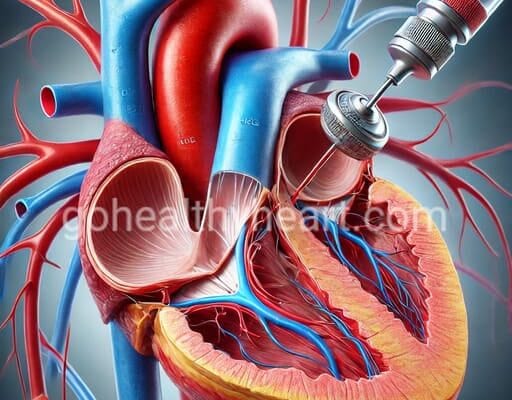 Trans-Aortic Valve Replacement: A Life-Saving Heart Procedure Detailed 3D illustration of the heart showing a successfully placed aortic valve after TAVR.