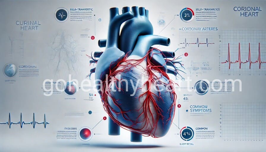 anatomical heart diagram showing coronary artery disease symptoms and warning signs