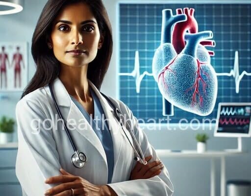 Chest Pain in Women: 12 Warning Signs You Shouldn’t Ignore (2025 Guide) Indian female doctor explaining chest pain symptoms in women, showing anatomical heart diagram highlighting warning signs for heart attacks in women