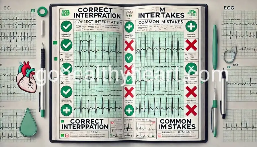 Professional ECG interpretation basics comparison showing correct analysis vs common interpretation mistakes