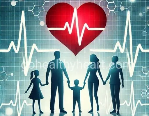 Family History and Heart Disease: Your Risk Factors in 2025 Illustration of a family silhouette holding hands in front of a medical EKG graph with a red heart, symbolizing the connection between family history and heart disease.