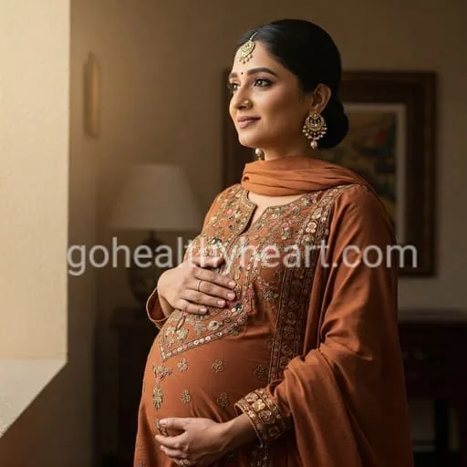 A hopeful pregnant woman, representing the possibility of pregnancy after congenital heart surgery.