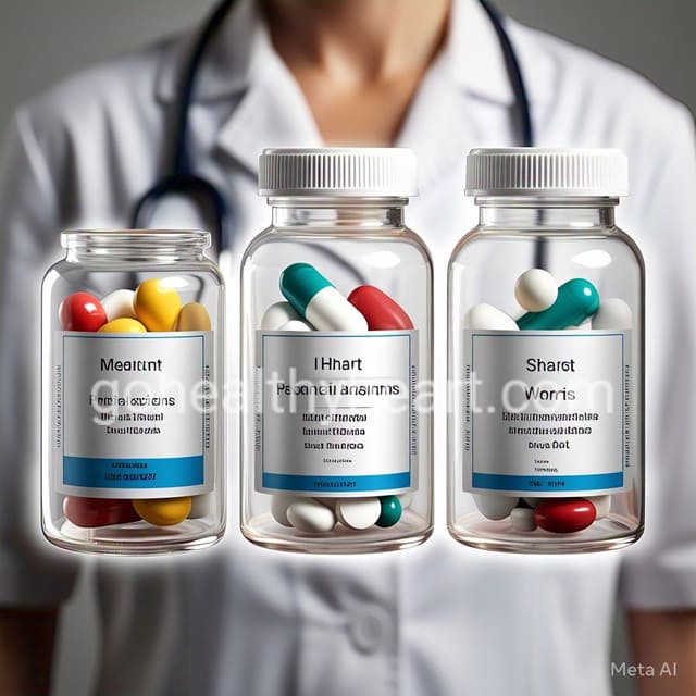 Heart medication duration timeline showing cardiac medication bottles