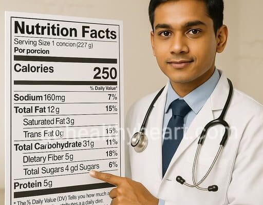 Reading Nutrition Labels for Heart Health: The Hidden Truth Indian cardiologist demonstrates reading nutrition labels for heart health by pointing to key sodium and fat sections